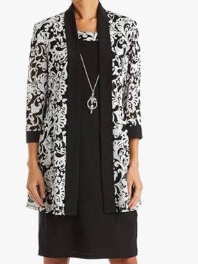 💐NWT💐 R&M Richards Women Two Piece Puff Print Jacket Dress/necklace - size 12